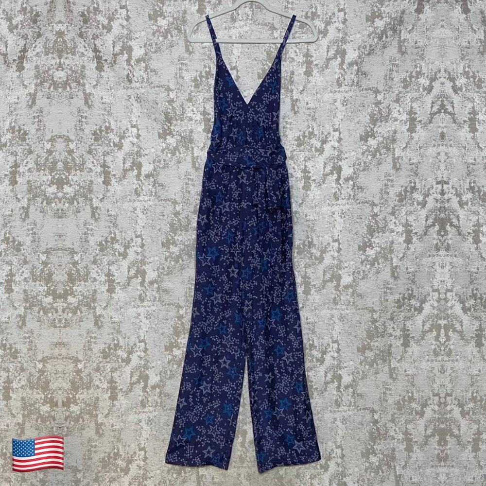 Paloma Blue Eclipse 100% Silk Star Print Jumpsuit in Blue
